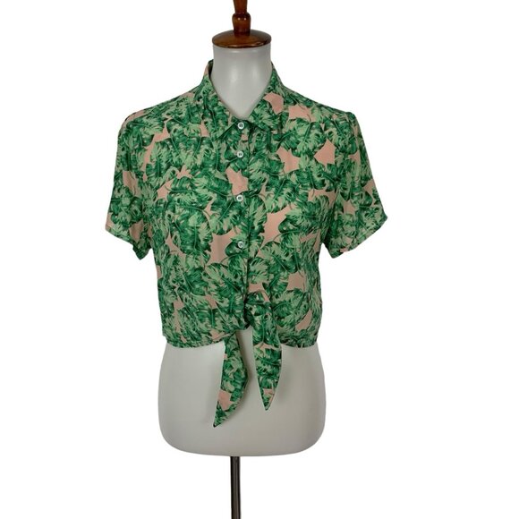 Anthropologie Chloe Oliver Top Medium Green Silk Button Down Luxe - Picture 1 of 6